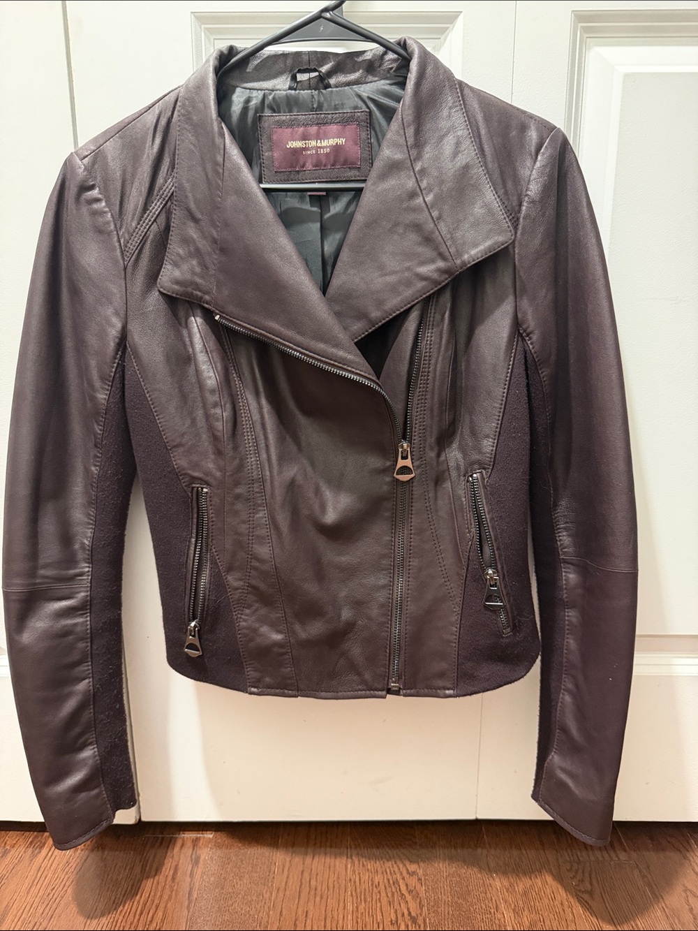 Johnston & Murphy Women's Dark Plum Leather Moto Jacket